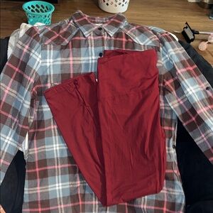 Women's Plaid Button Down Shirt - Blue and Red